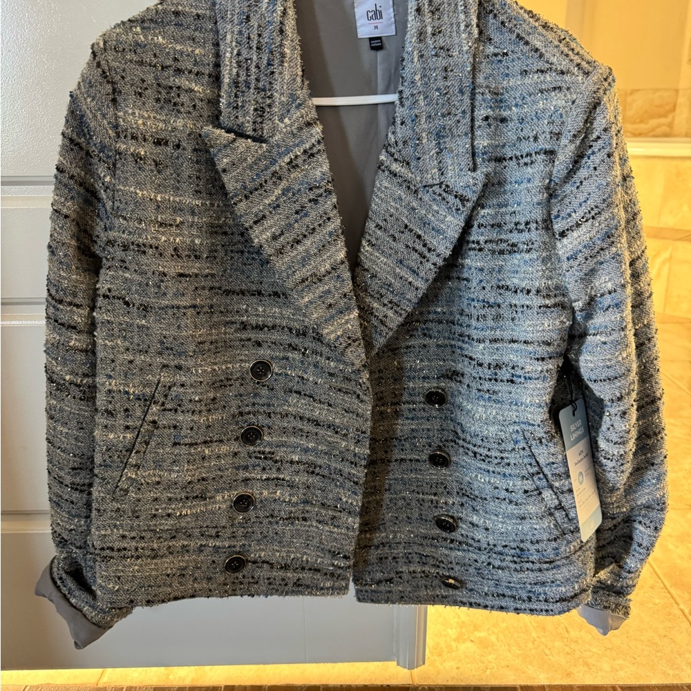 CAbi Textured Gray Double-Breasted Blazer